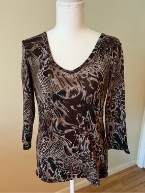 Women's Animal Print Scoop Neck Top - Brown Multi